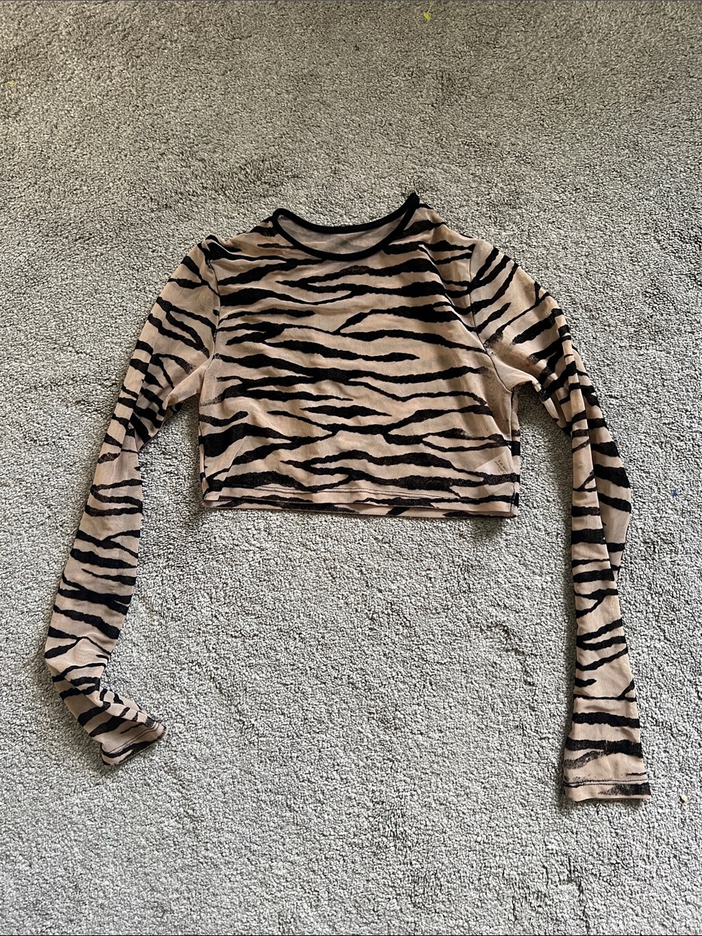 Jaded London Zebra Flocked Sheer Mesh Crop Top Size S Y2K Long Sleeve